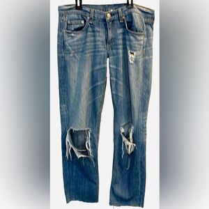 Rag & Bone Distressed Boyfriend Jeans with Raw Hem, Size 26